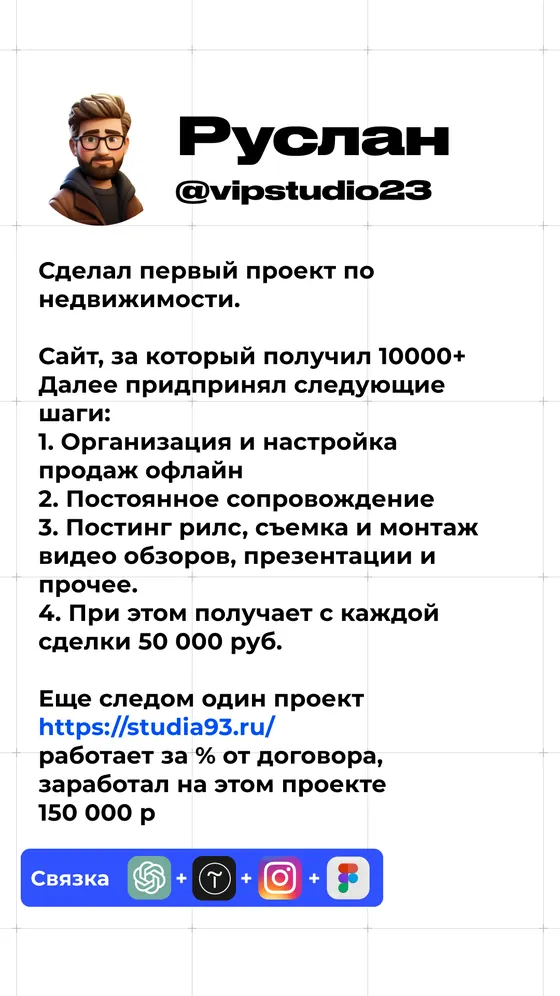 Кейс Руслана: 150 000 рублей с проекта по недвижимости