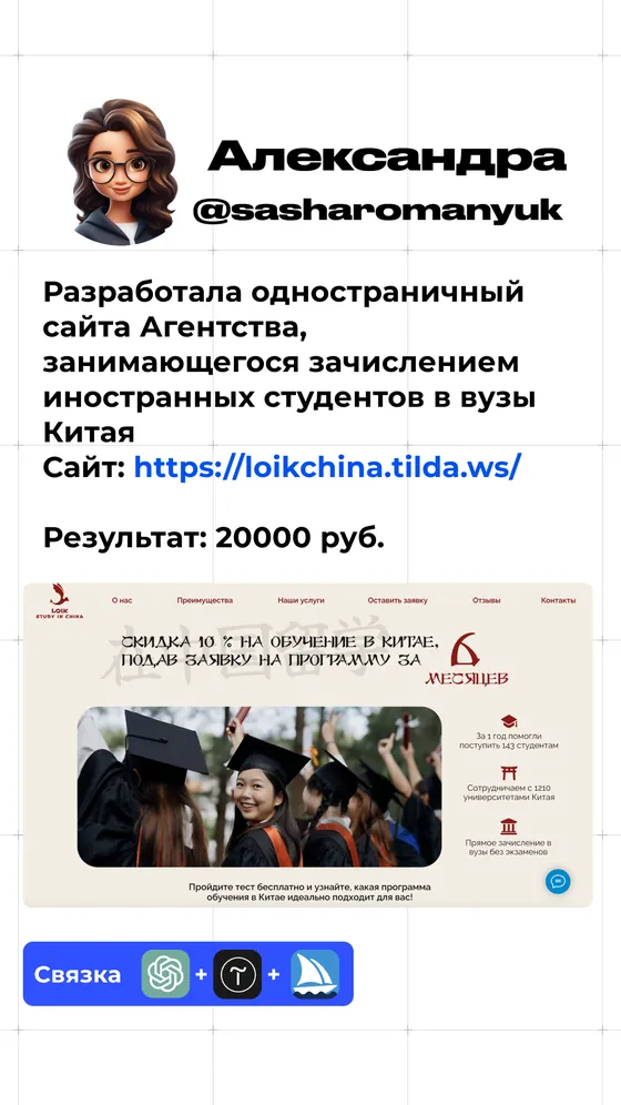 Кейс Александры: сайт агентства, результат 20 000 рублей